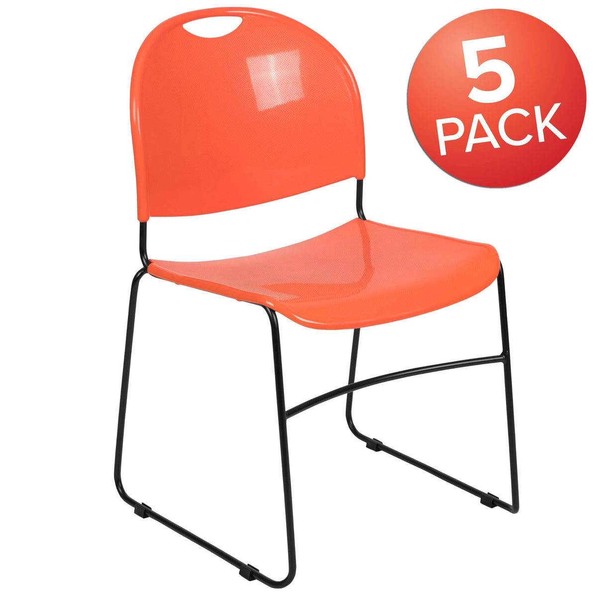 5 Pack White Ultra-Compact Stack Chair with Silver Powder Coated Frame V399590