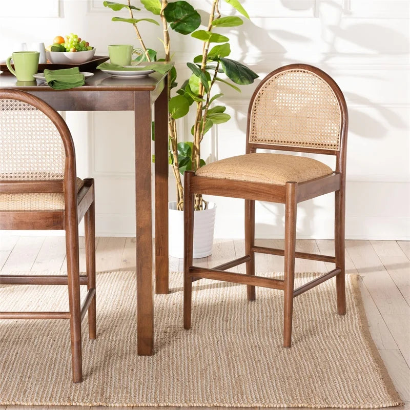 Natural Rattan and Acacia Wood Counter Stool L58603
