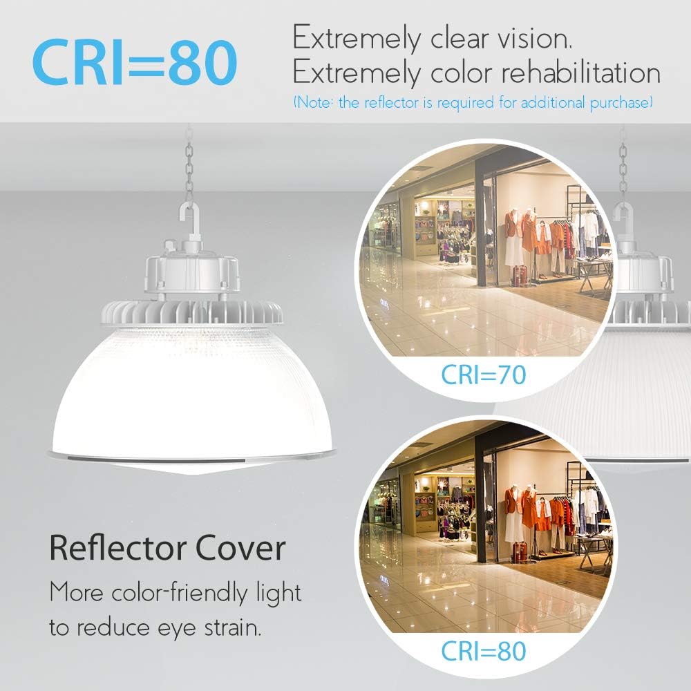High Bay LED Light 100W 13500LM 4000K CRI>80 1-10V Dimmable 5' Cable with 110V Plug Hanging Hook UL Listed Pack of 2 T35774