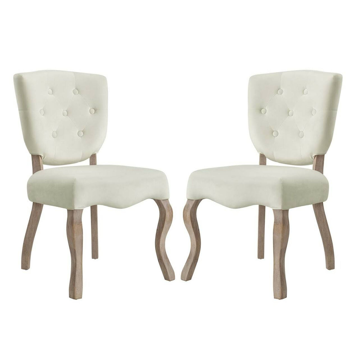 Ivory White Velvet Wood Side Chair, Set of Two C86809
