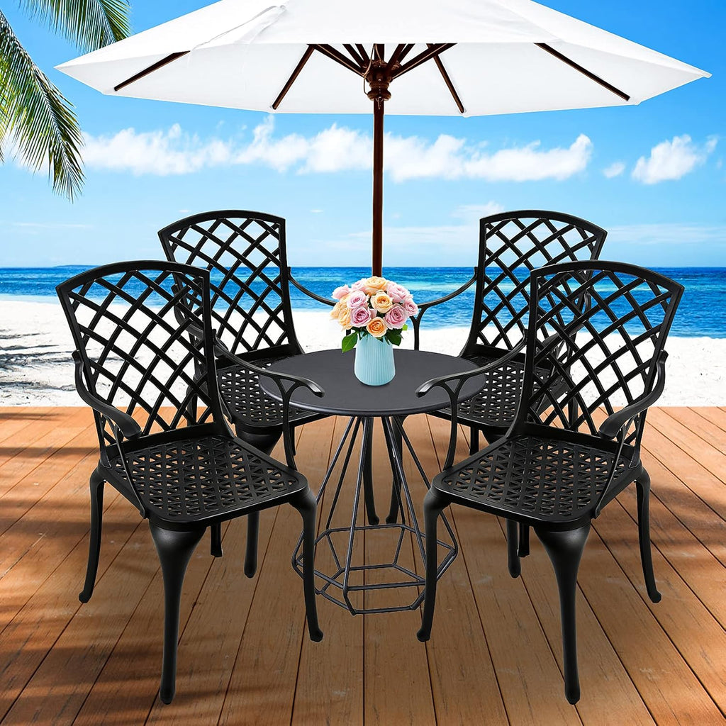 Black Cast Aluminum Outdoor Dining Arm Chairs, Set of 4 Q834627