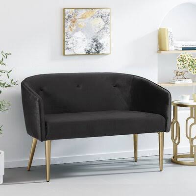 Black Velvet Round Arm Loveseat U349264