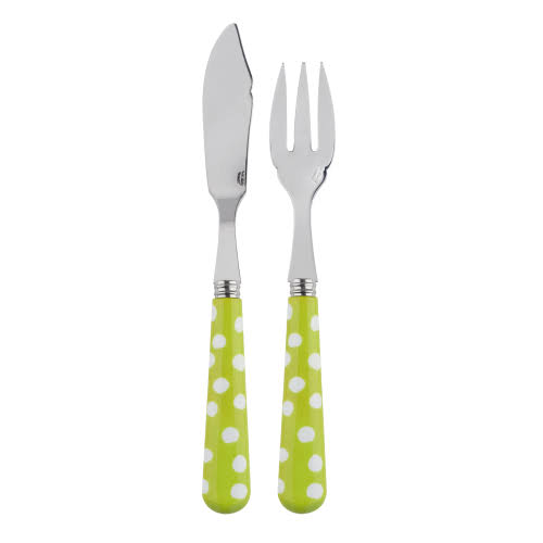 Set of 4 White Dots Lime Fish Set J6294