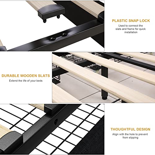 Black Queen Upholstered Platform Bed Frame with 4 Storage Drawers N13042