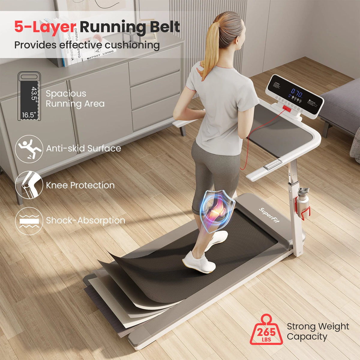 Folding Treadmill Adjustable Height Black C646524