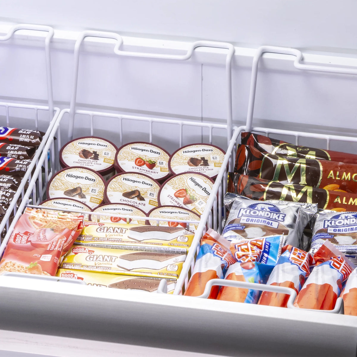 White Curved Glass Top Chest Freezer with 7 Wire Baskets N7369