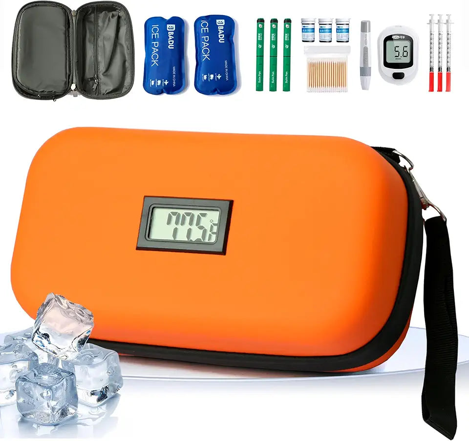 24-Hour Insulin Cooler Travel Case TSA Approved with Thermometer Orange V471100