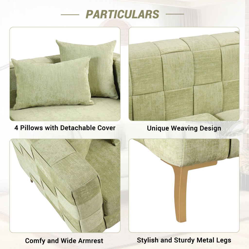 Green Upholstered Sofa with 4 Pillows and Golden Metal Legs T471850
