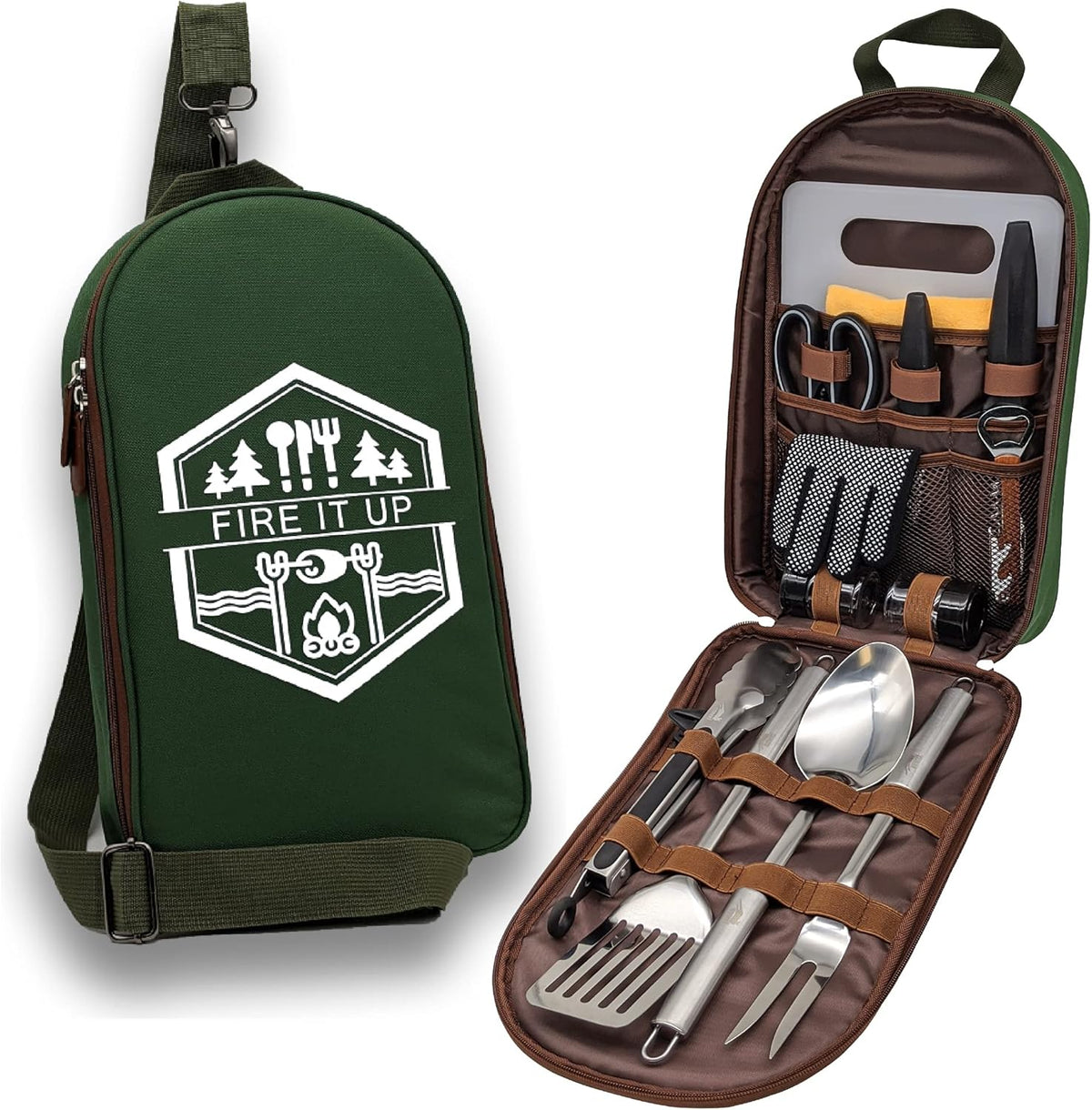 13 PC Stainless Steel Grilling Camping Cooking Utensils Set with Carrying Bag L73375