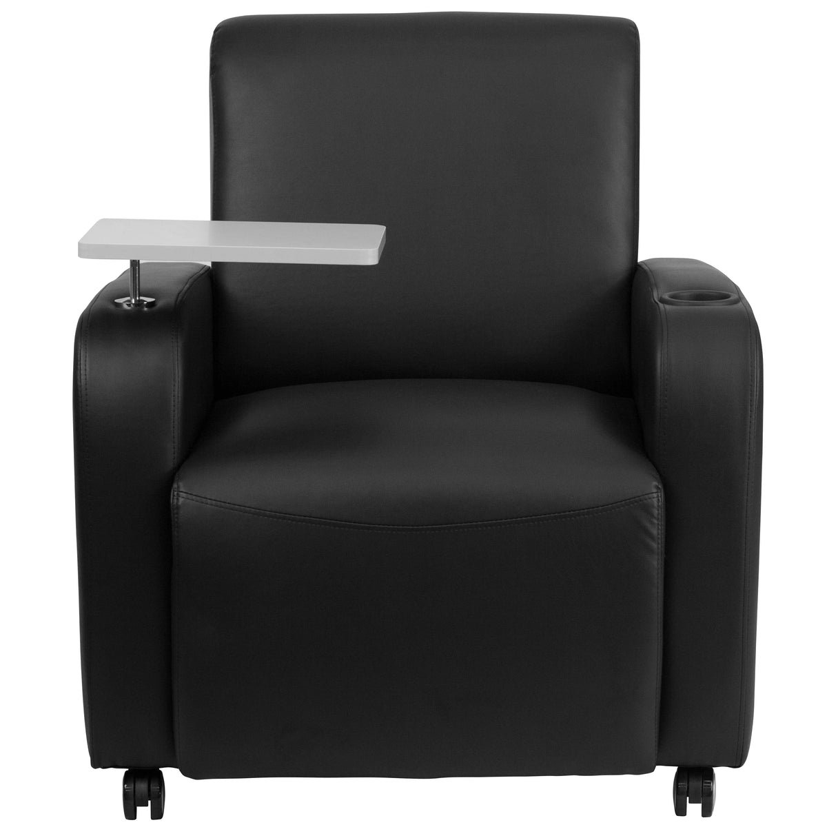 Black LeatherSoft Guest Chair with Tablet Arm and Cup Holder T6114