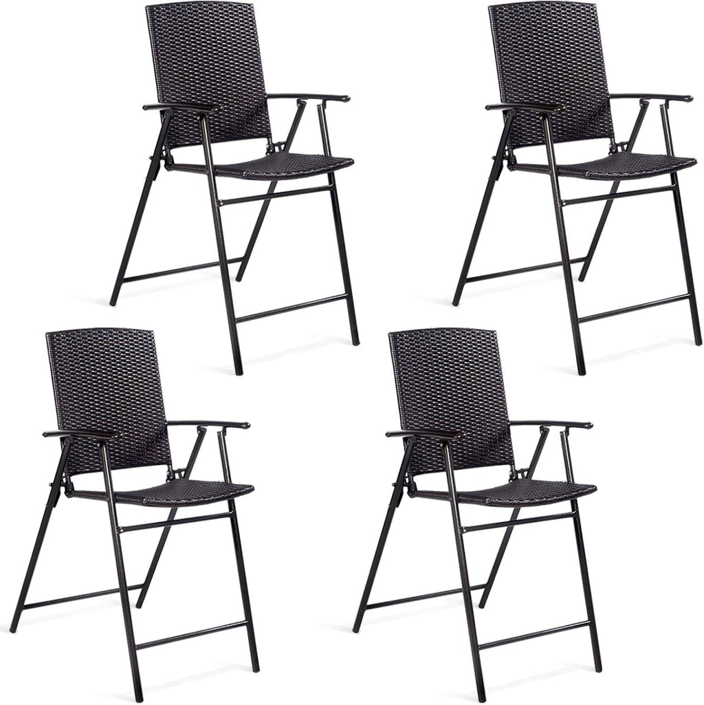Set of 4 Folding Wicker Rattan Bar Stools with Back X739