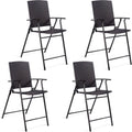 Set of 4 Folding Wicker Rattan Bar Stools with Back X739