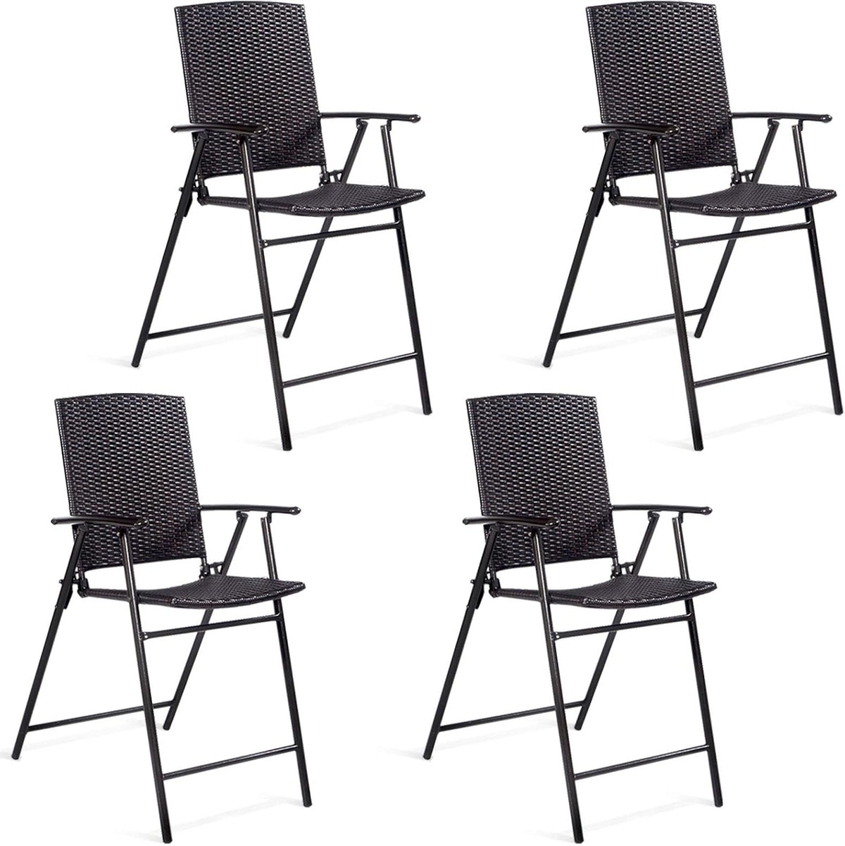 Set of 4 Folding Wicker Rattan Bar Stools with Back X739