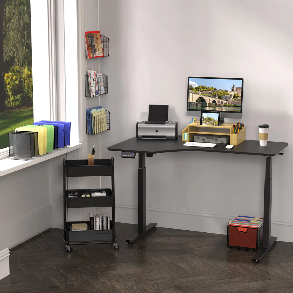 55-Inch L-Shaped Electric Height Adjustable Standing Desk, Black F61180
