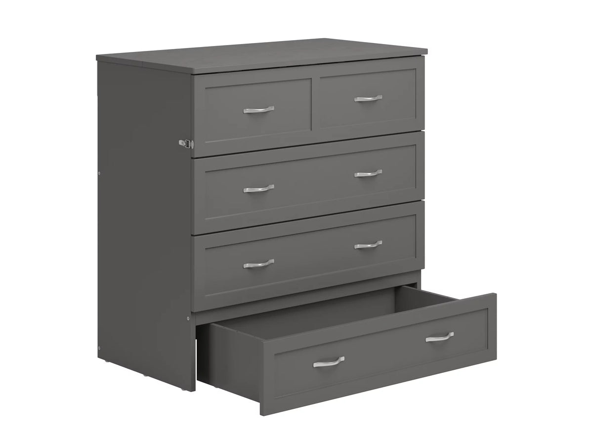 Twin XL Solid Wood Murphy Bed Chest with Mattress, Drawer & Charger, Grey C1757