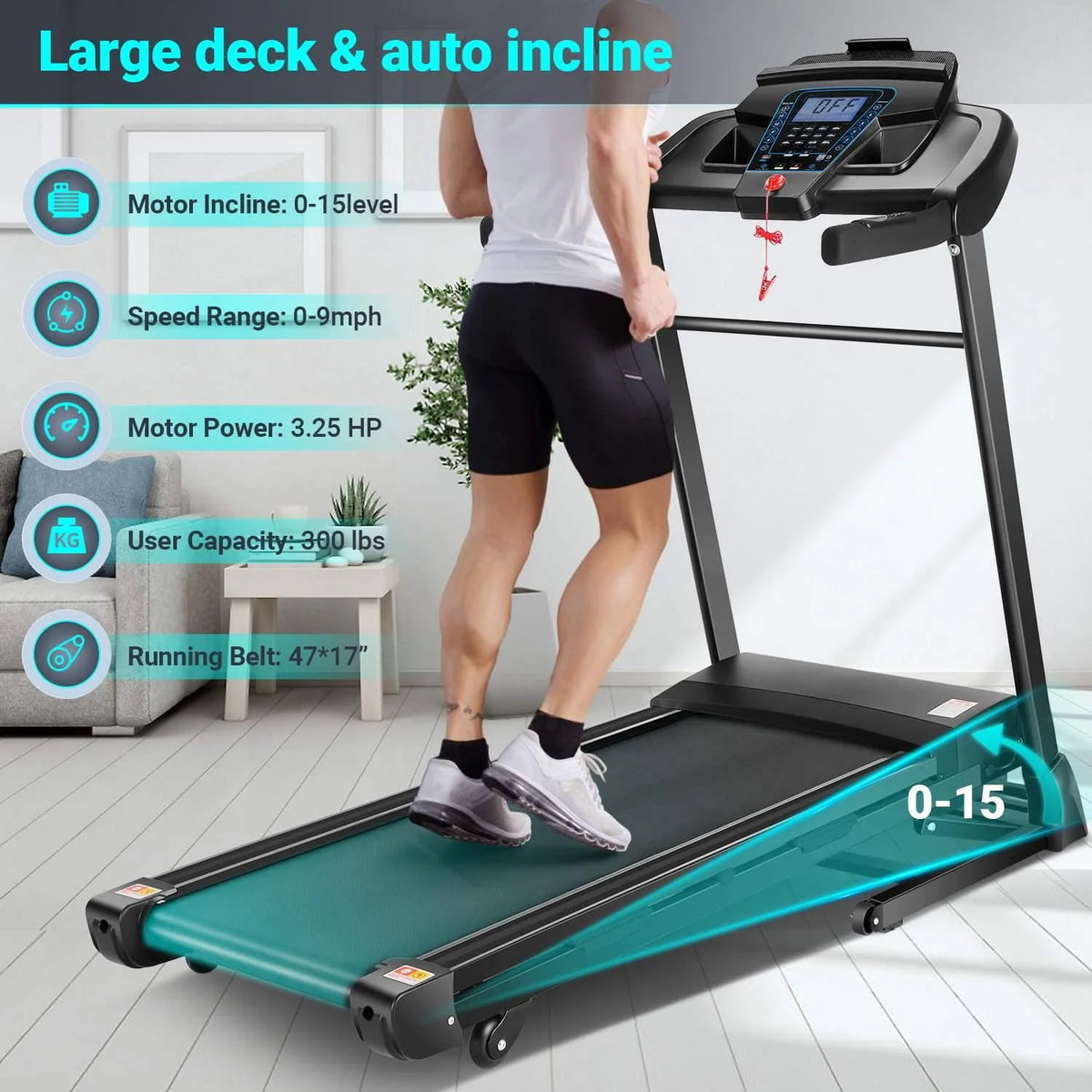 Auto Incline Treadmill with Bluetooth Speaker and LCD Display J16026