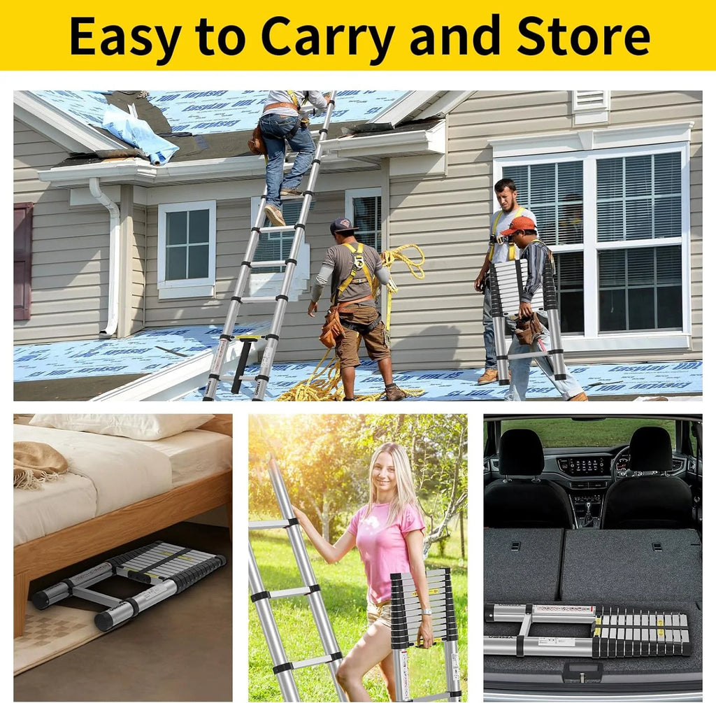 Telescoping Ladder 12.5ft, Aluminum Collapsible, Heavy Duty 330lbs, Non-Slip B89863