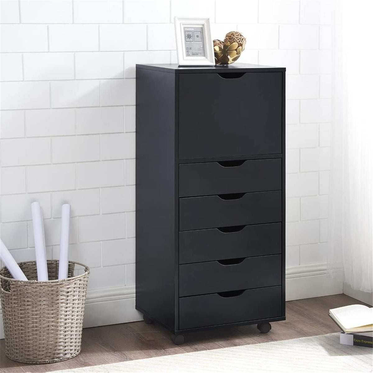 Black 6-Drawer Mobile File Cabinet B5123