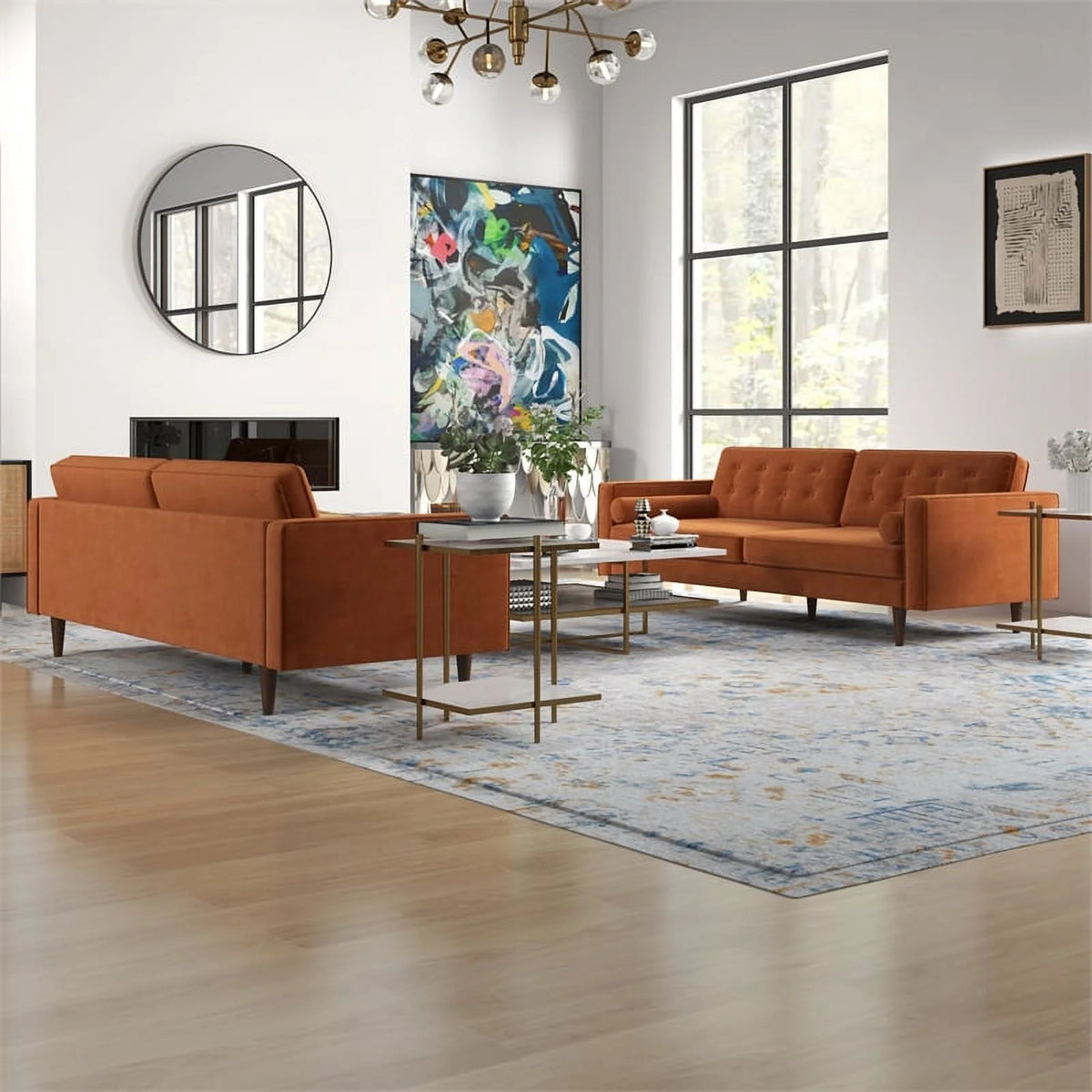 Orange Velvet 2-Piece Sofa Set G691324