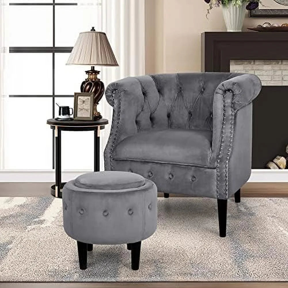 Mid-Century Velvet Accent Chair with Ottoman E29304