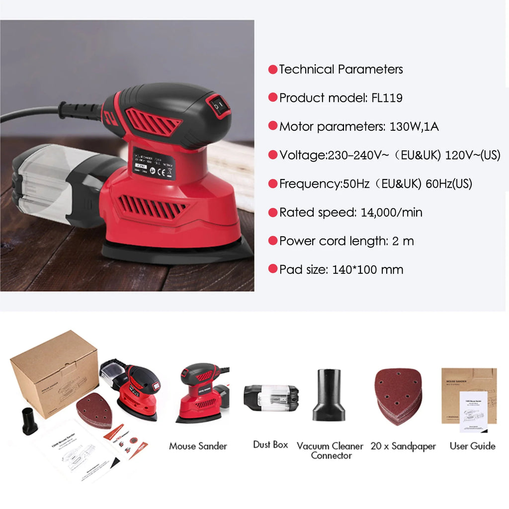 Mouse Detail Sander, 13500RPM Compact Electric Sander with 20Pcs Sandpapers H395543