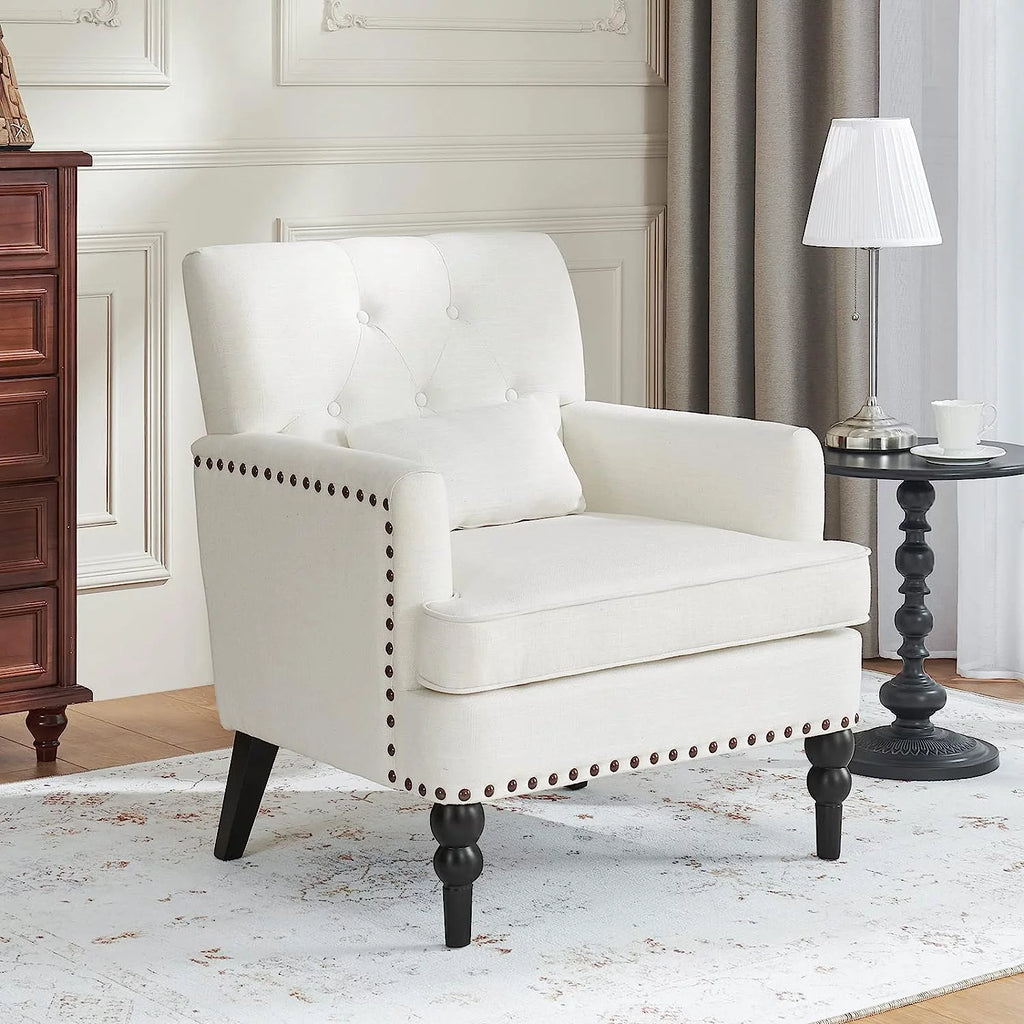 White Accent Chair with Lumbar Pillow Y57912