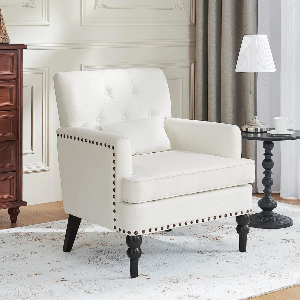 White Accent Chair with Lumbar Pillow Y57912