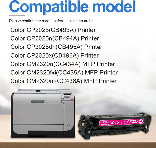 2-Magenta CC533X High Yield Toner Cartridge for HP CP2025 CM2320 Printer G94214