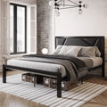Black Queen Size Metal Platform Bed Frame with Leather Headboard S753525