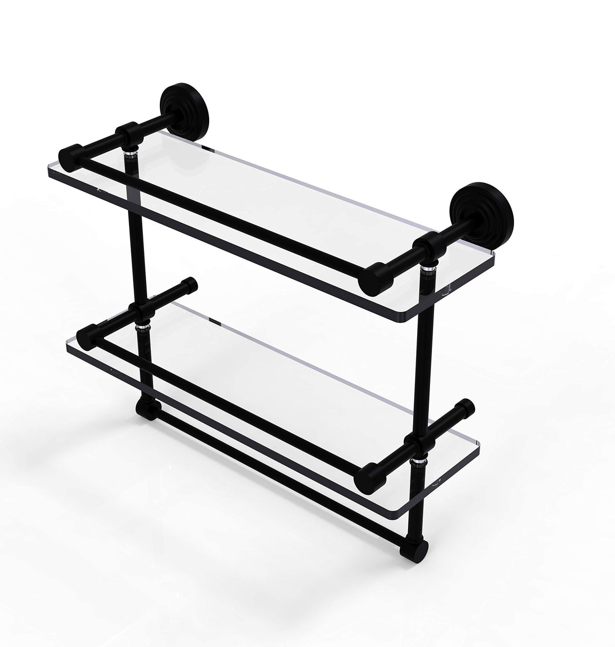 16" Double Glass Shelf with Towel Bar Matte Black J705078