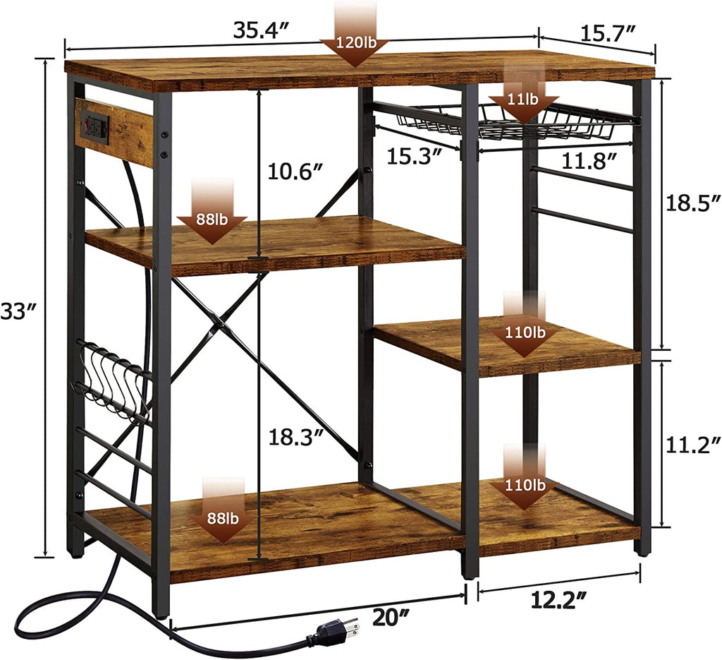 Rustic Brown Bakers Rack with Power Outlet Q47987