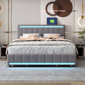 Queen Size Linen Upholstered Bed with LED Light and Drawers D276190
