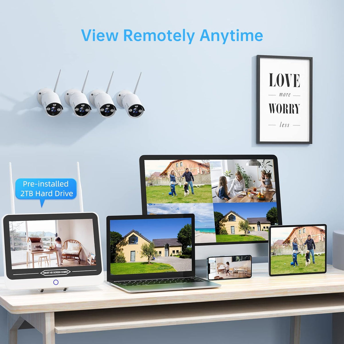 3MP Wireless Security Camera System with 12" Monitor 2TB Hard Drive, 8CH NVR Kit, 4Pcs Outdoor Indoor CCTV IP Cameras M7691