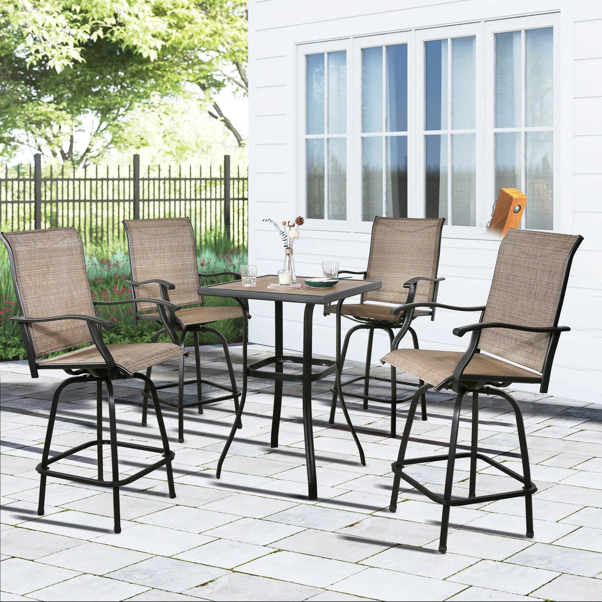 4-Piece Outdoor Swivel Bar Stools with High Back and Armrest K321472