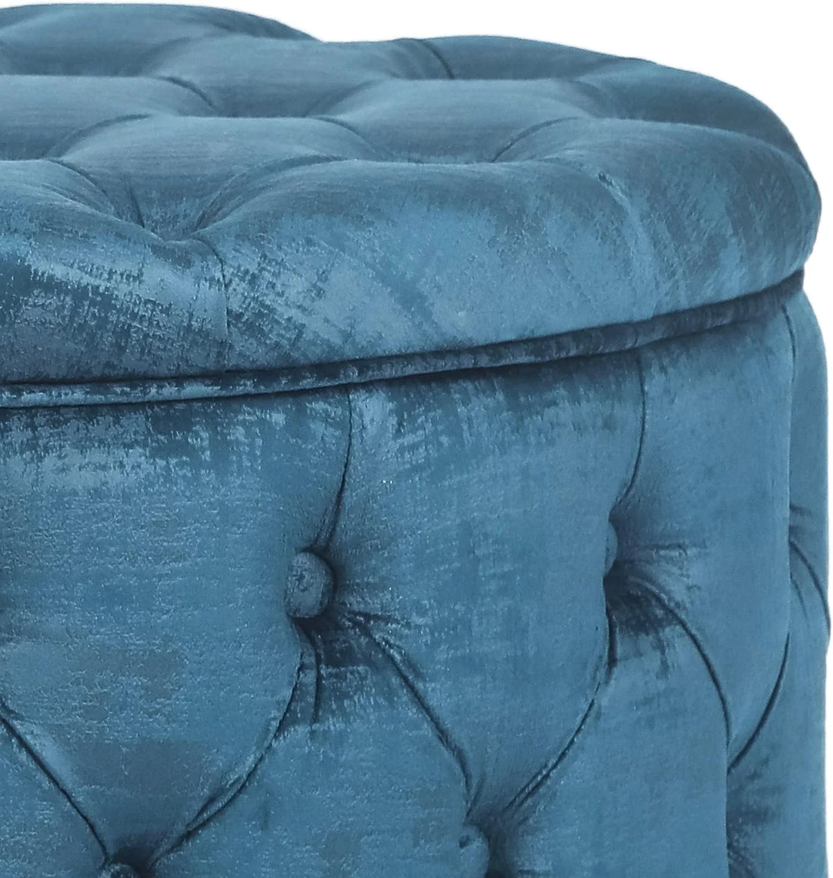 28 Inch Round Blue Velvet Storage Ottoman L15868