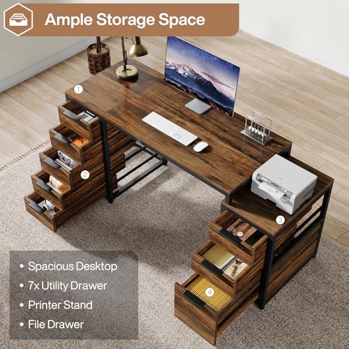 63" Computer Desk with 8 Drawers F8418
