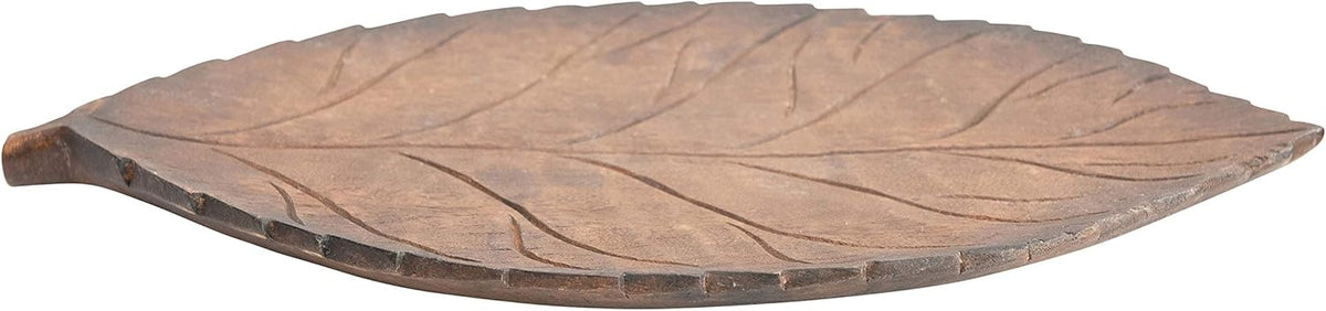 Hand-Carved Mango Wood Leaf Tray, Brown Pack of 2 A2446