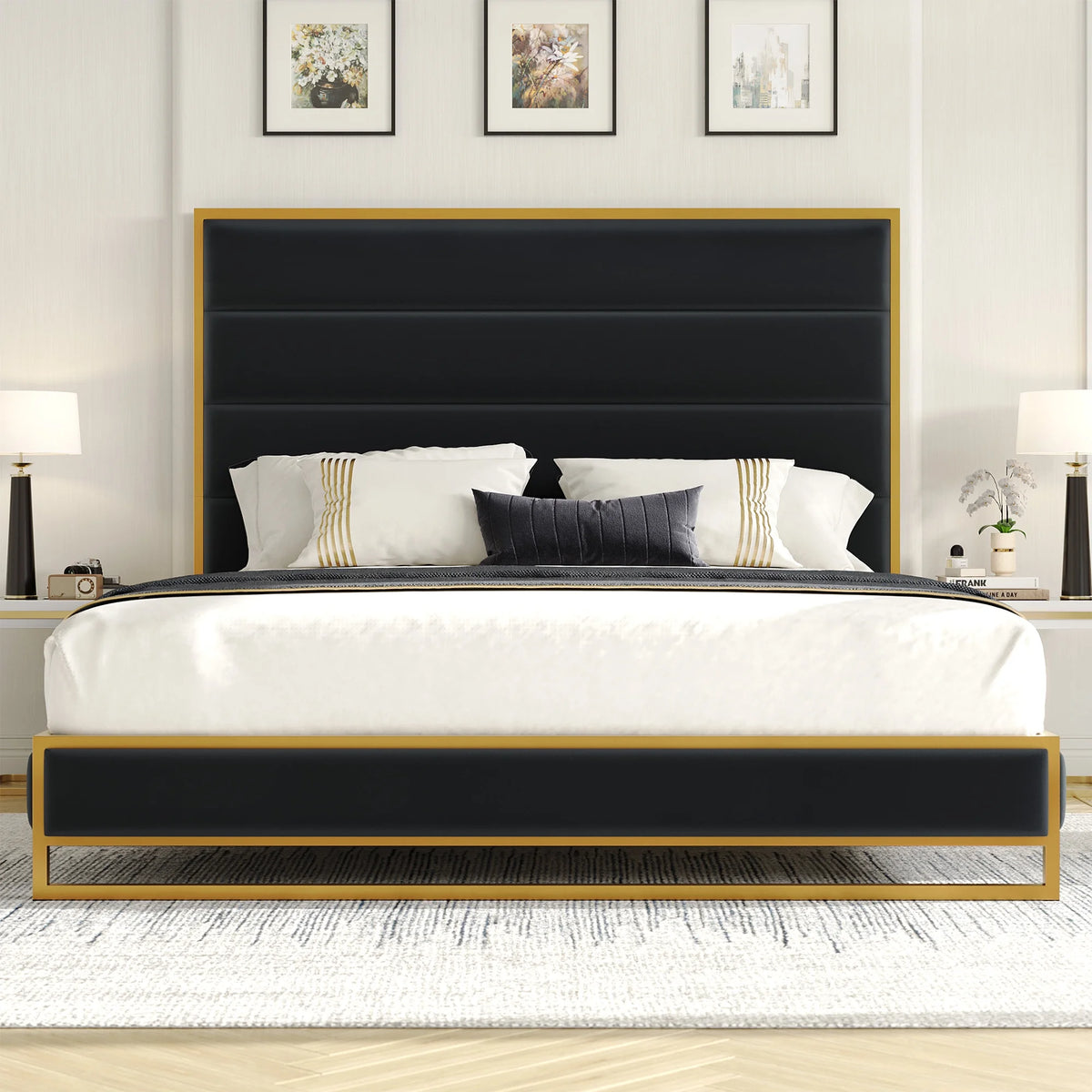 King Size Off-white Velvet Upholstered Platform Bed O12419