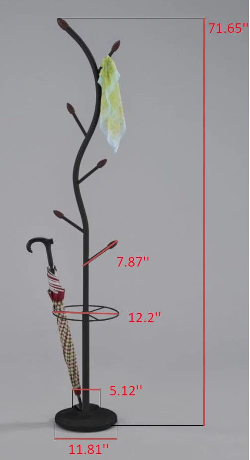 Black Metal Coat & Hat Rack with Umbrella Holder E535