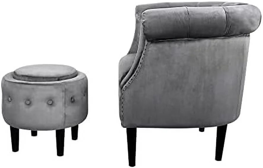 Mid-Century Velvet Accent Chair with Ottoman E29304
