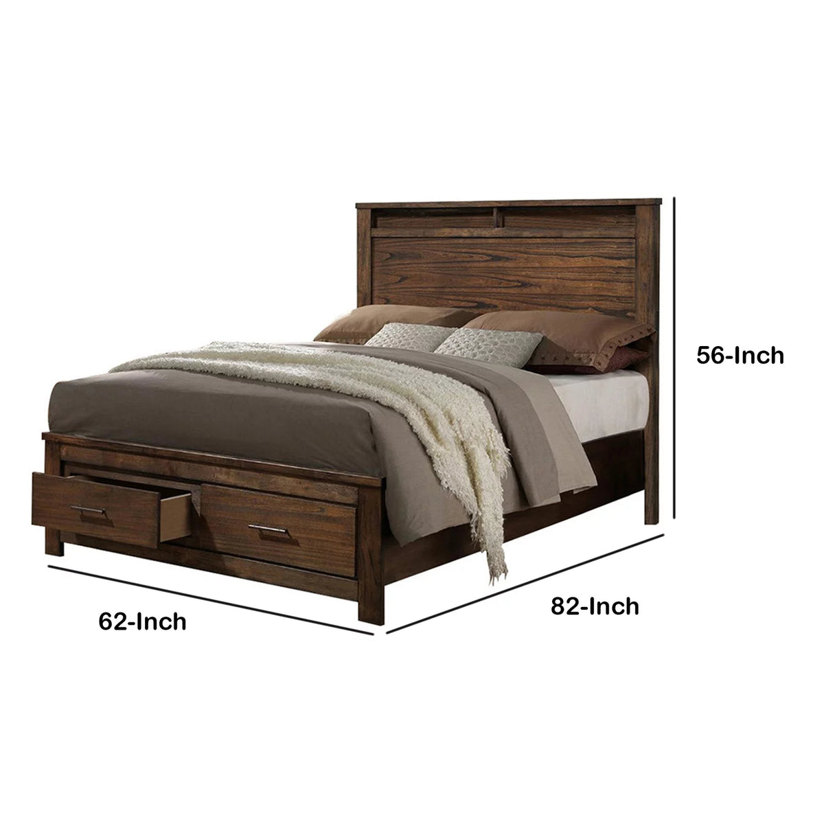 Wooden Queen Size Bed with Storage Drawers L207554