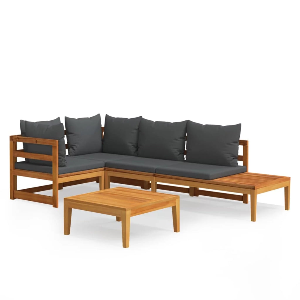 4 Piece Dark Gray Cushioned Acacia Wood Patio Lounge Set Y9478