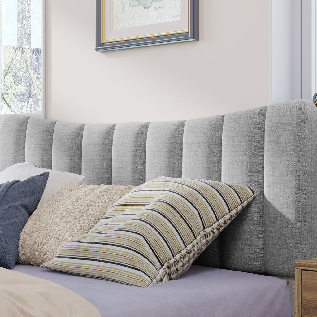 Queen Size Gray Linen Upholstered Platform Bed Frame with Tufted Headboard K480849