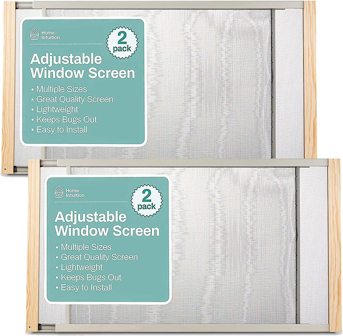 2-Pack Adjustable Horizontal Window Screen 21-37 inches Wide, 18 Inch High N2823