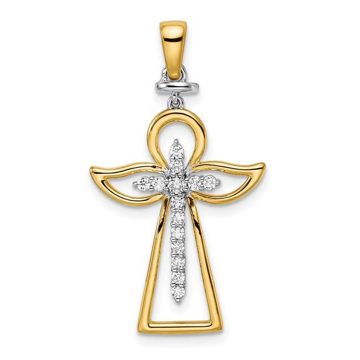 14K Two-tone Polished Diamond Cross Pendant T317245