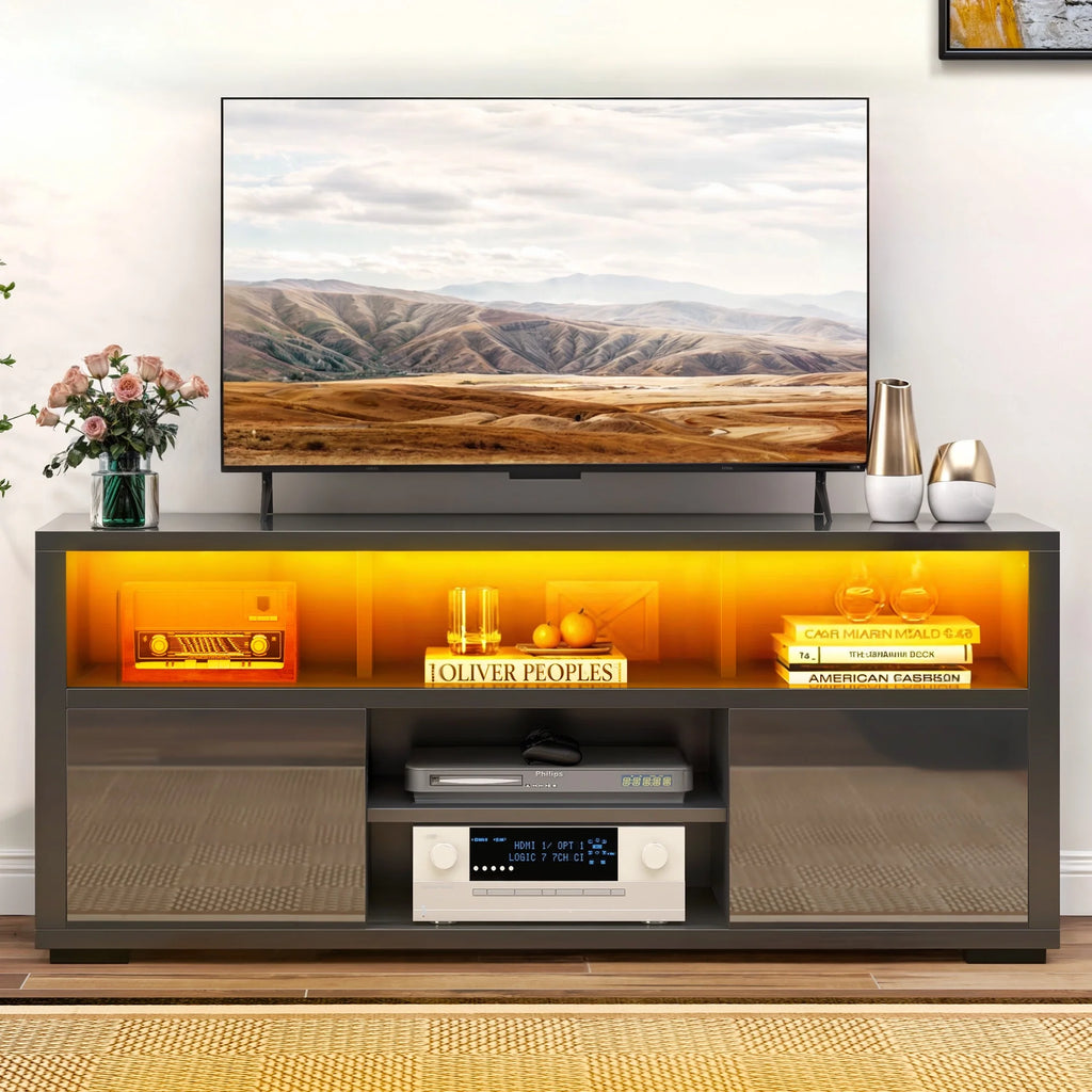 White High Gloss TV Stand with LED Lights B6082