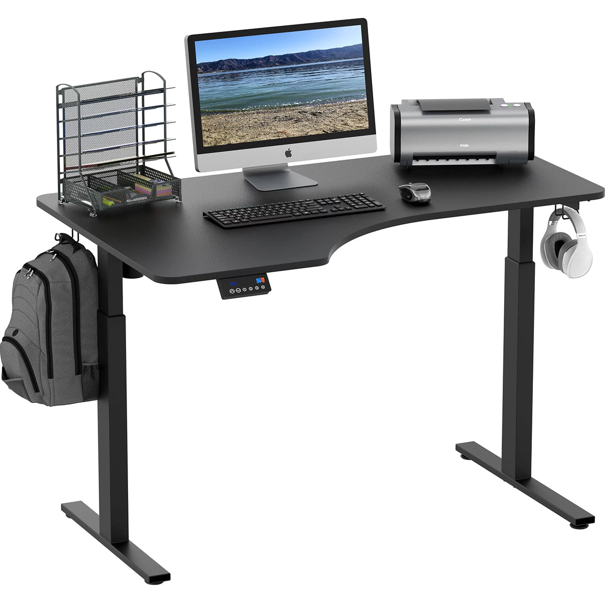 55-Inch L-Shaped Electric Height Adjustable Standing Desk, Black F61180