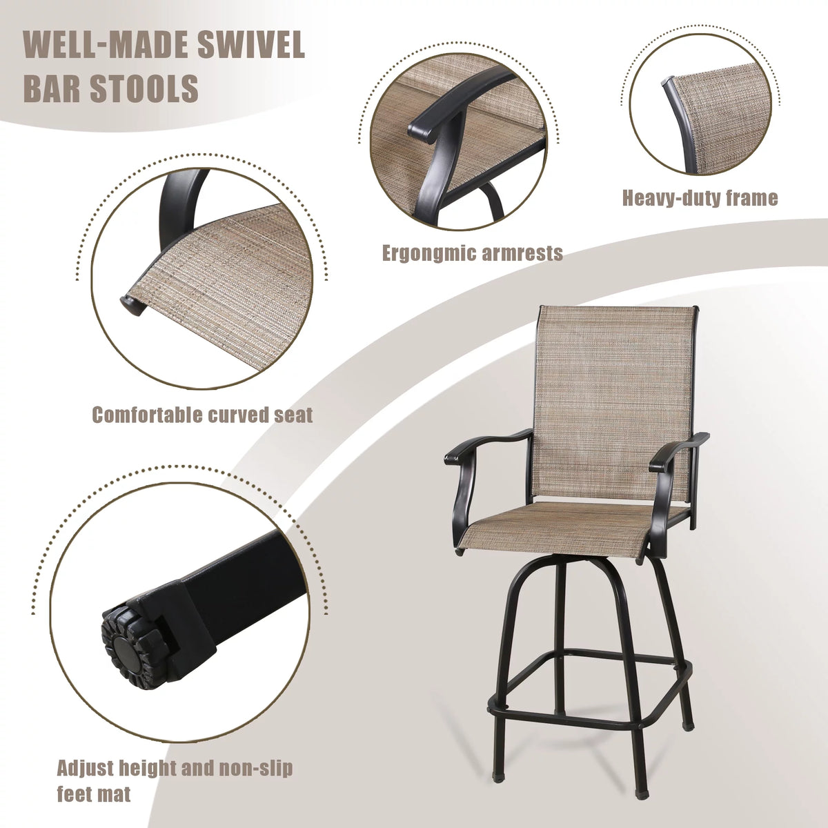 4-Piece Outdoor Swivel Bar Stools with High Back and Armrest K321472