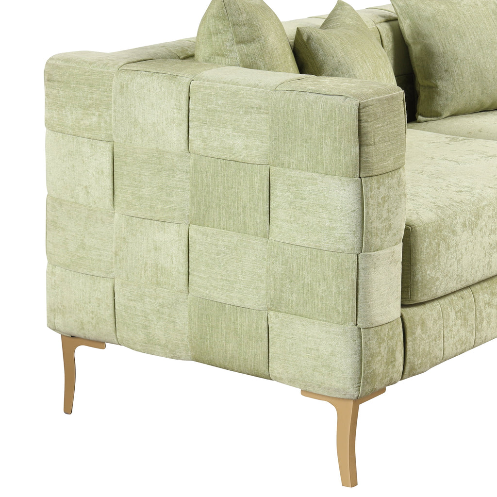 Green Upholstered Sofa with 4 Pillows and Golden Metal Legs T471850