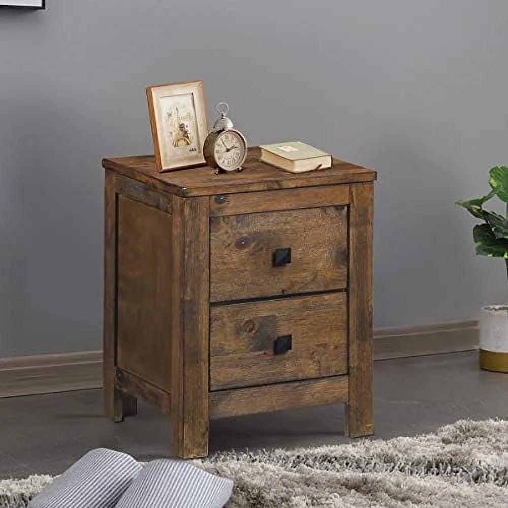 Rustic Wooden Nightstand with 2 Sliding Drawers Y1299